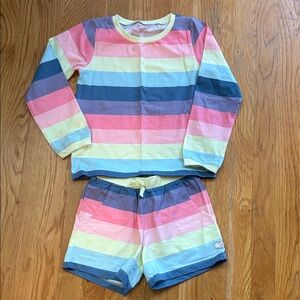 Ruffle Butts Size 7 Multicolor Striped Short Set NWOT